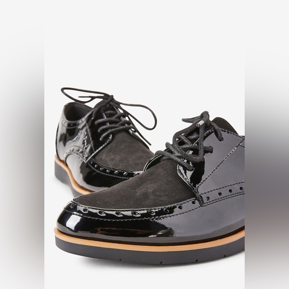 NEXT Forever Comfort Black Brogue Detail Chunky Sole Lace Up Loafer Shoes Size 5 - Picture 2 of 12